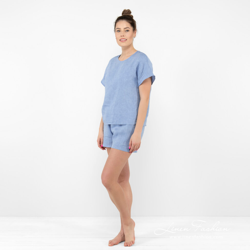 DARREN Blouse bleu 2 linen blue blouse.