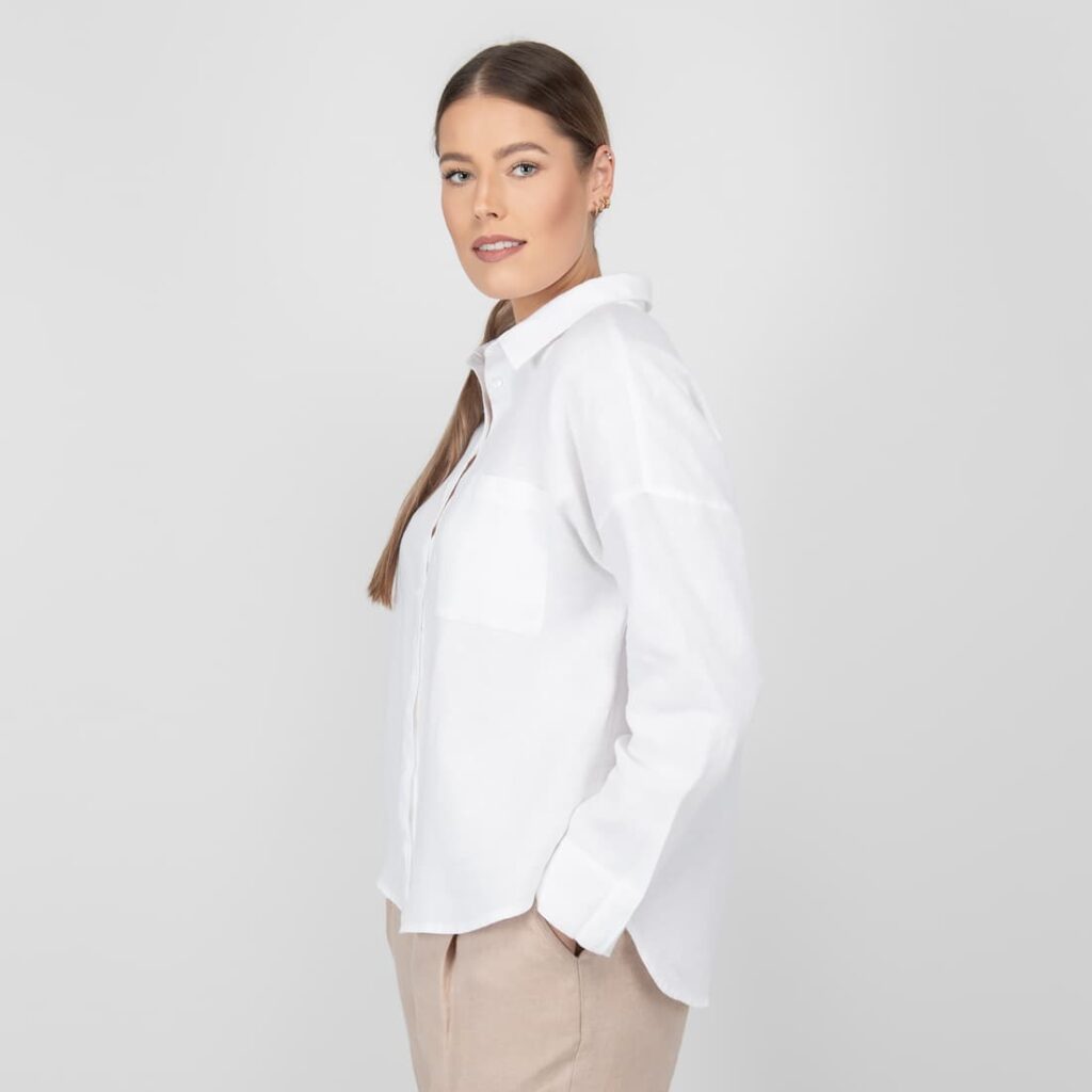 ODILE Chemise blanche 4 white linen shirt blouse, long sleeves
