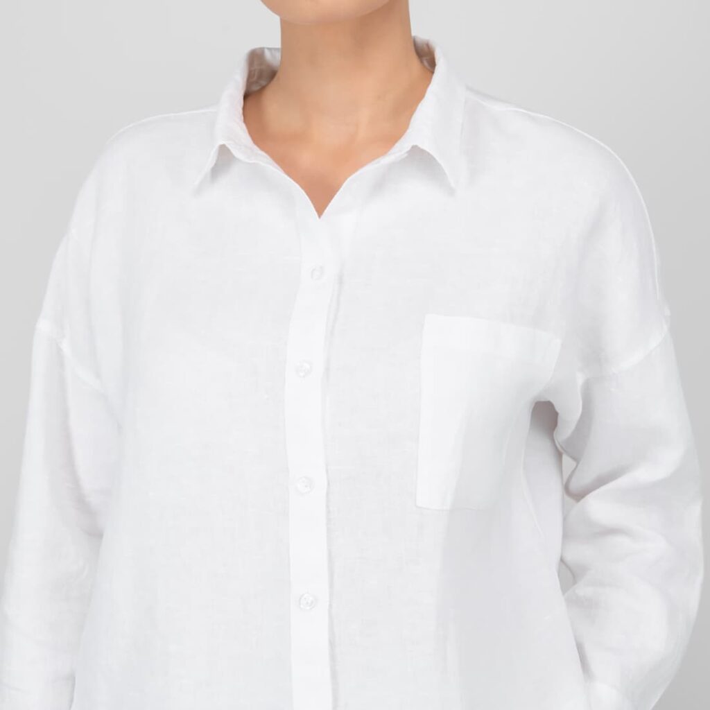 ODILE Chemise blanche 5 white linen shirt blouse, with button closure