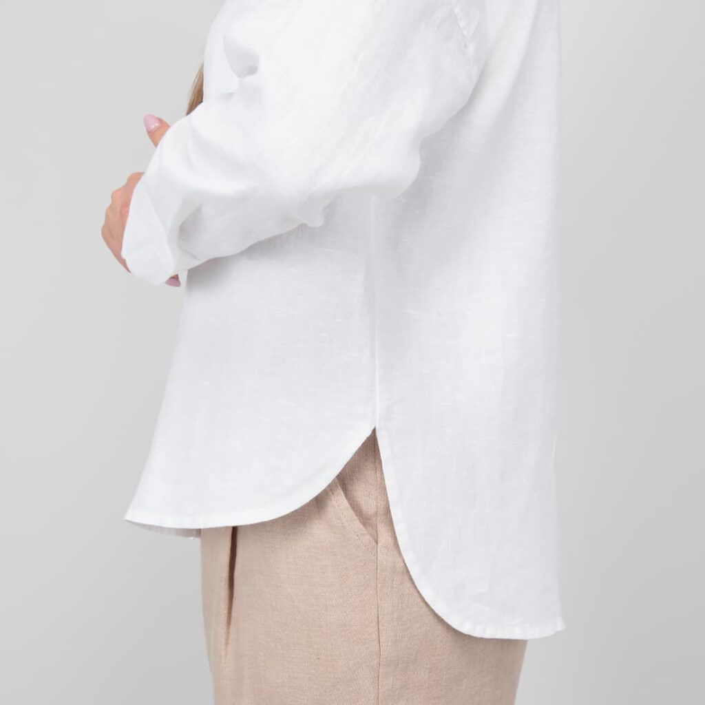 ODILE Chemise blanche 7 white linen shirt blouse rounded bottom