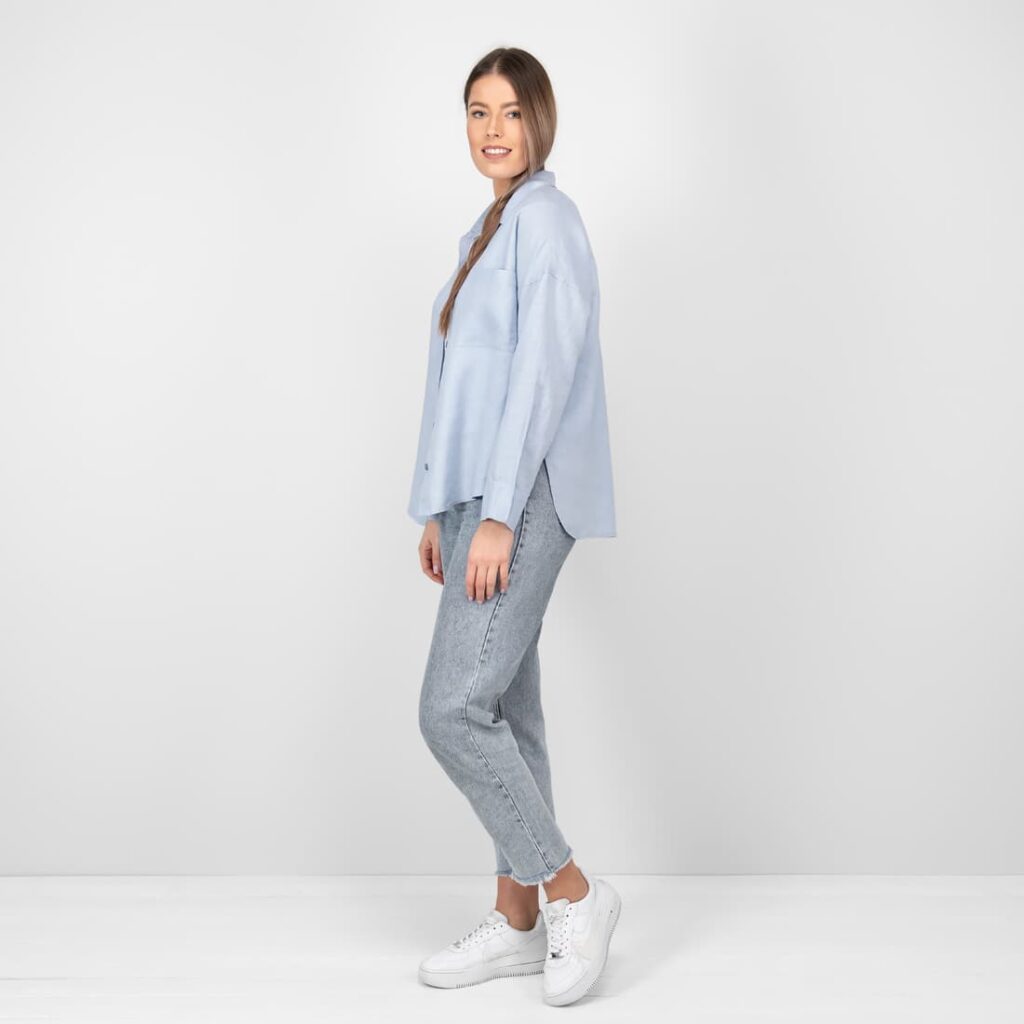 ODILE Chemise bleu clair 3 light blue linen shirt blouse; long sleeves
