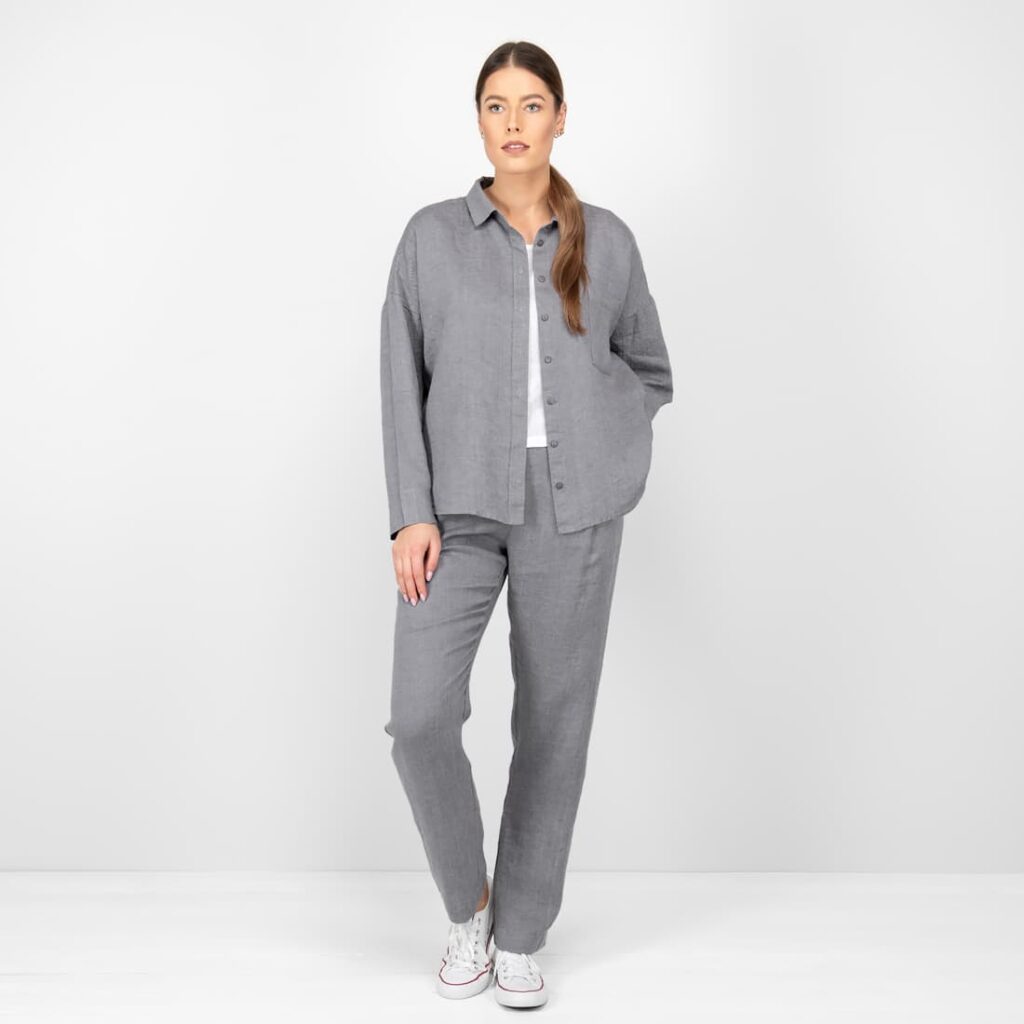 ODILE Chemise gris foncé 2 grey linen blouse shirt with pants