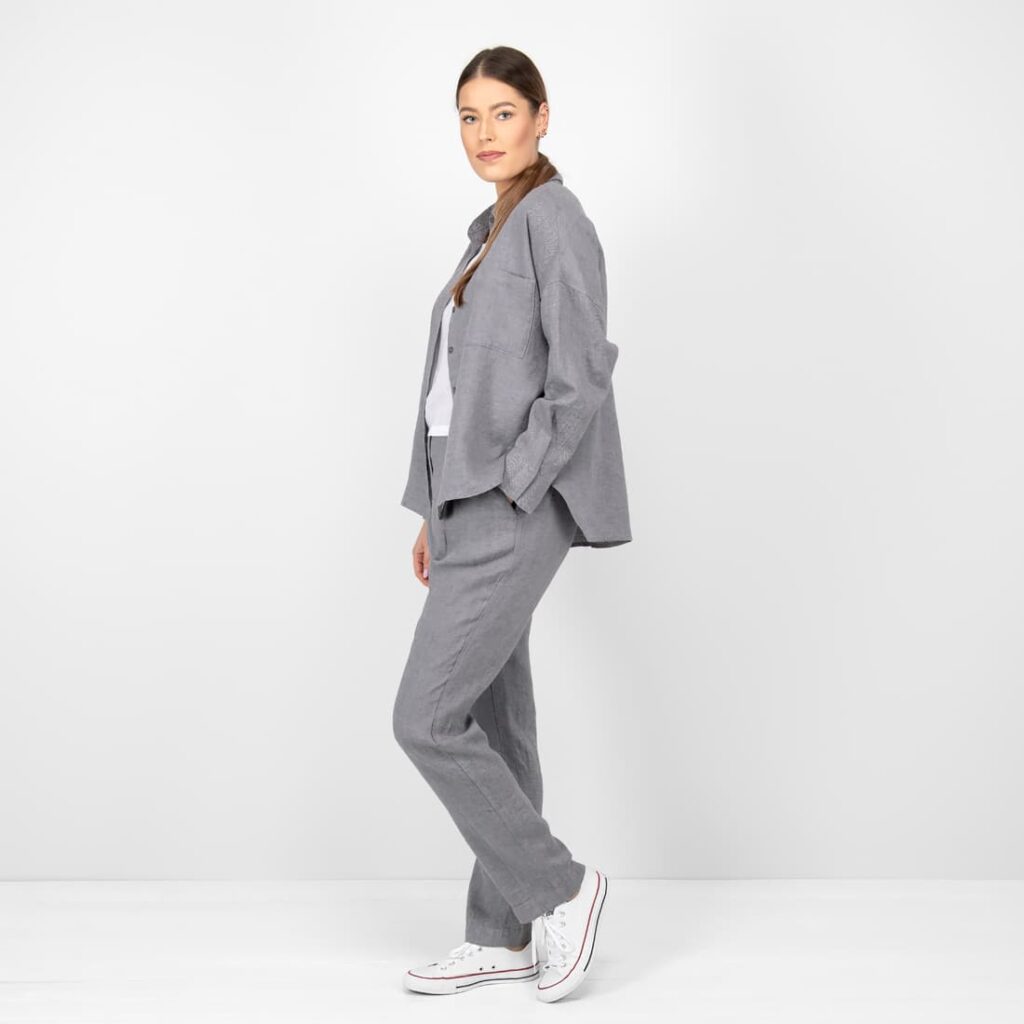 ODILE Chemise gris foncé 3 grey linen blouse shirt; long sleeves