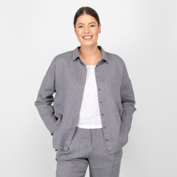 grey linen blouse shirt