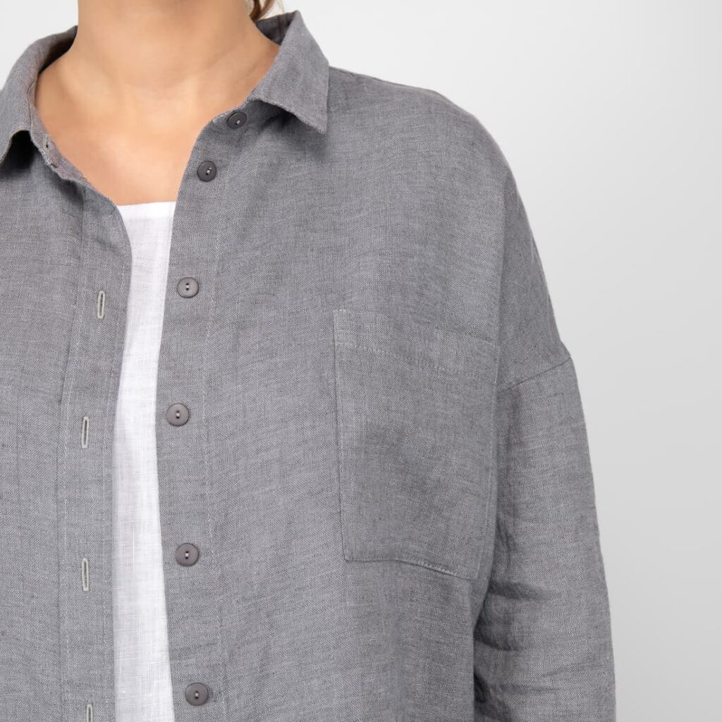 ODILE Chemise gris foncé 5 grey linen blouse shirt; buttons&pocket