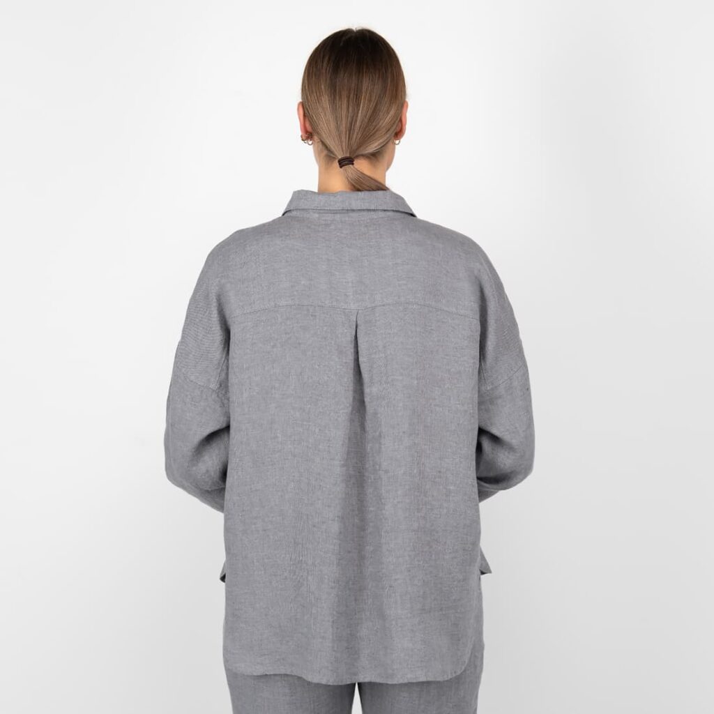 ODILE Chemise gris foncé 6 grey linen blouse shirt from backside