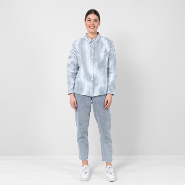 Striped blue linen shirt, 100% linen
