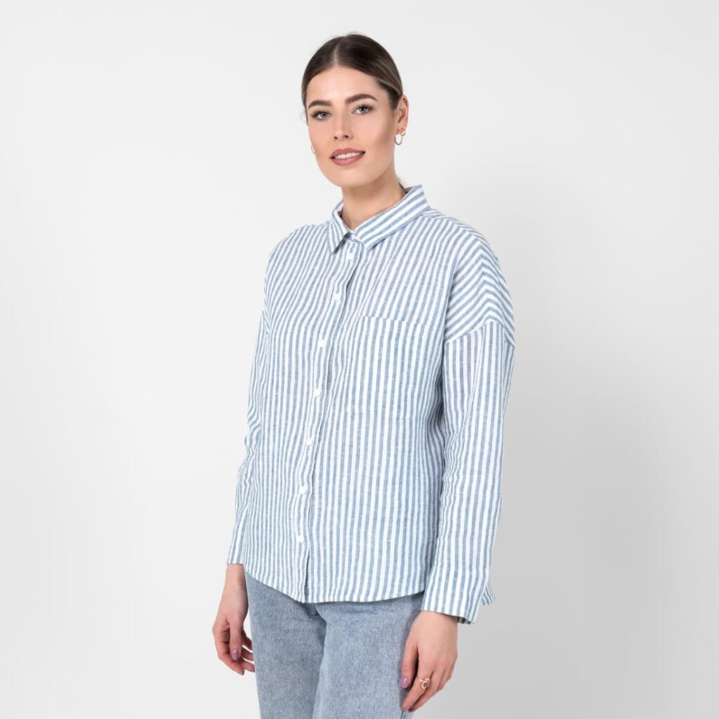 ODILE Chemise rayée bleu et blanc 4 Striped blue linen shirt, long sleeves