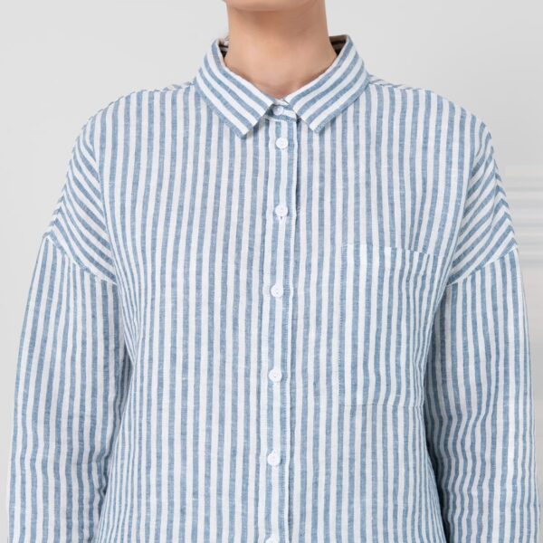 Striped blue linen shirt, classic collar