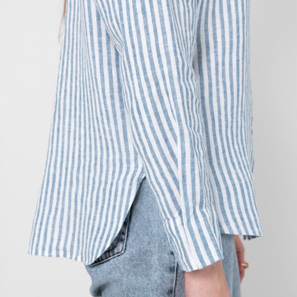 Striped blue linen shirt, slits on sides