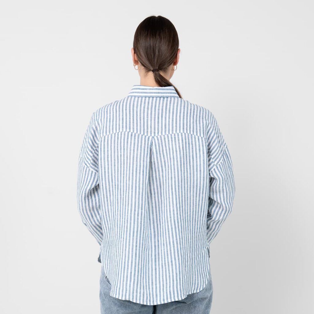 ODILE Chemise rayée bleu et blanc 6 Striped blue linen shirt