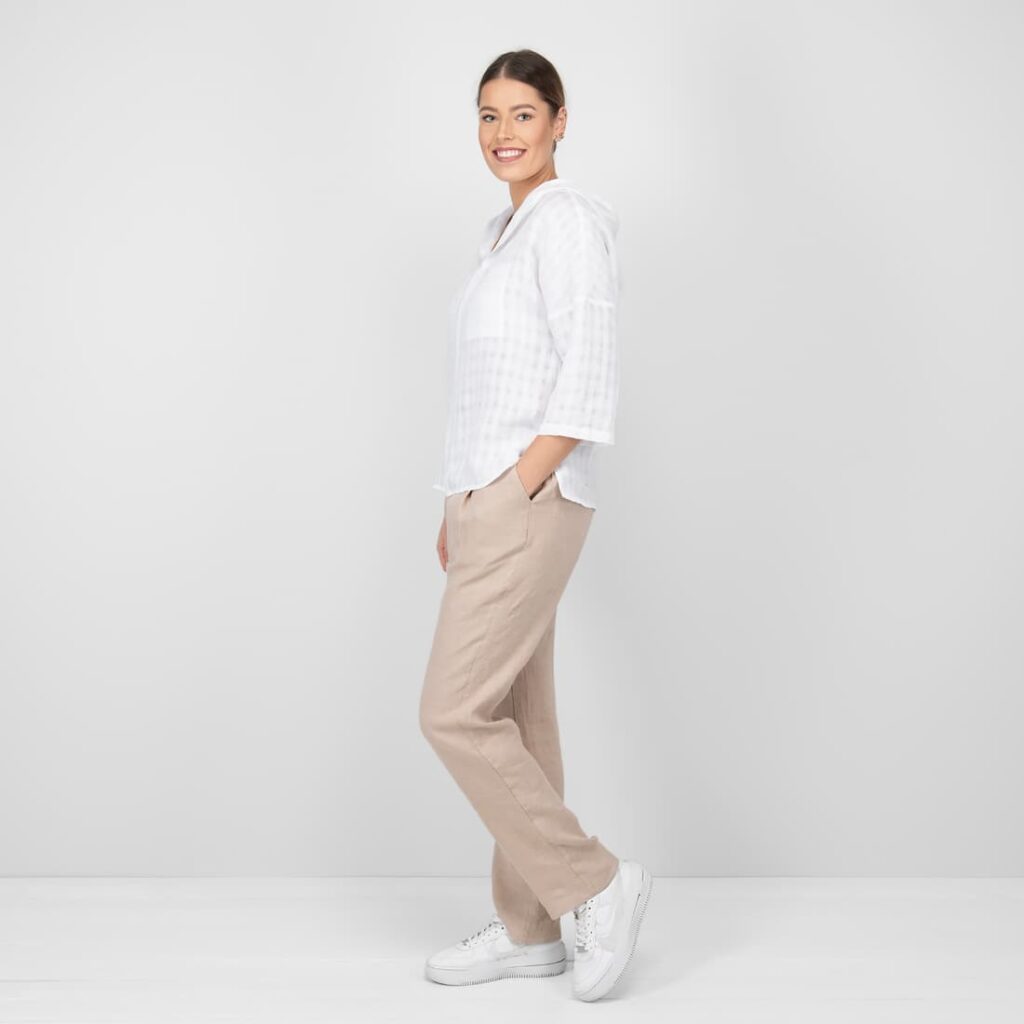 MYRIAM Blouse blanc 3 white linen blouse with hoodie leisure wear