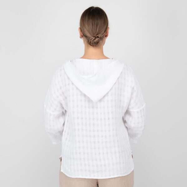 white linen blouse with hoodie from backside