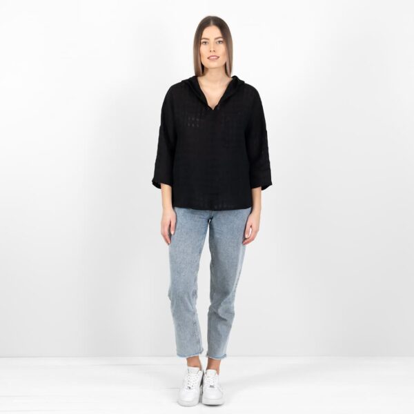 black linen blouse with hoodie