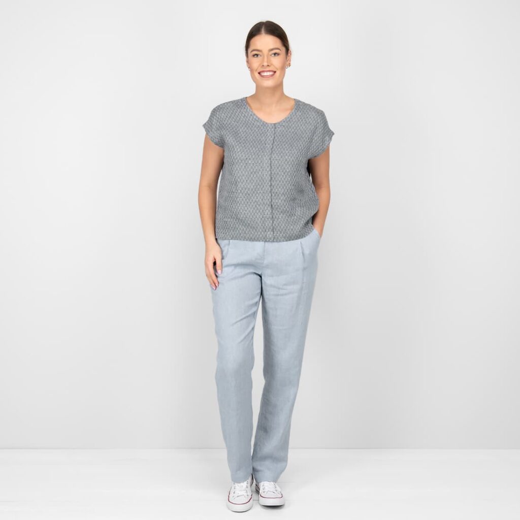 GAMBITA Blouse gris 2 linen grey blouse in checks