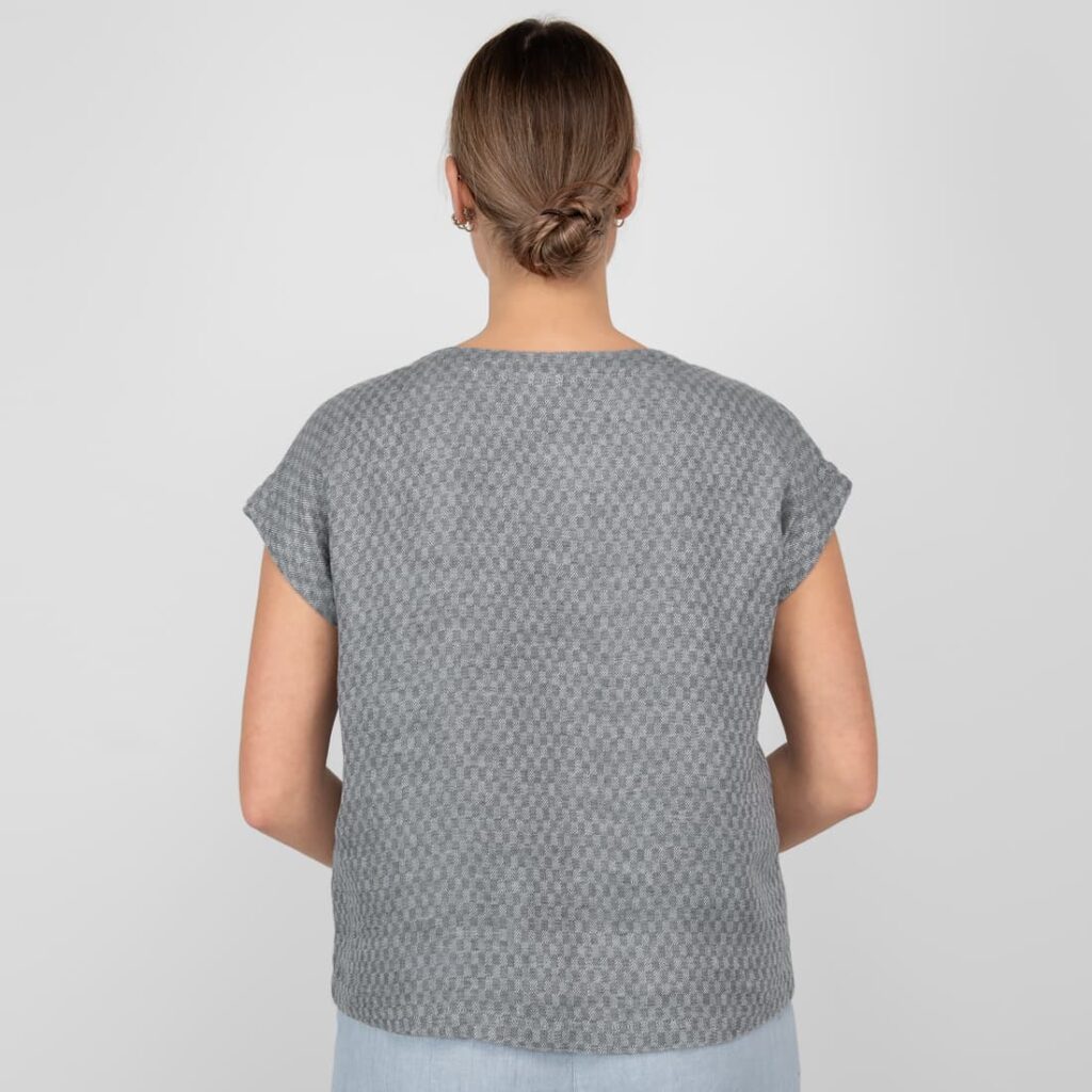 GAMBITA Blouse gris 4 linen grey blouse in checks from backside