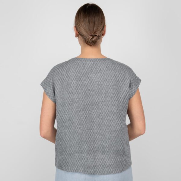 linen grey blouse in checks from backside