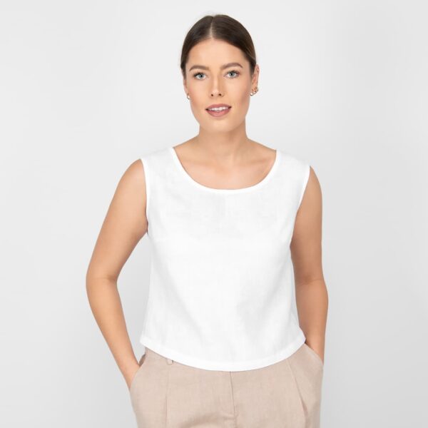 white linen blouse sleevless