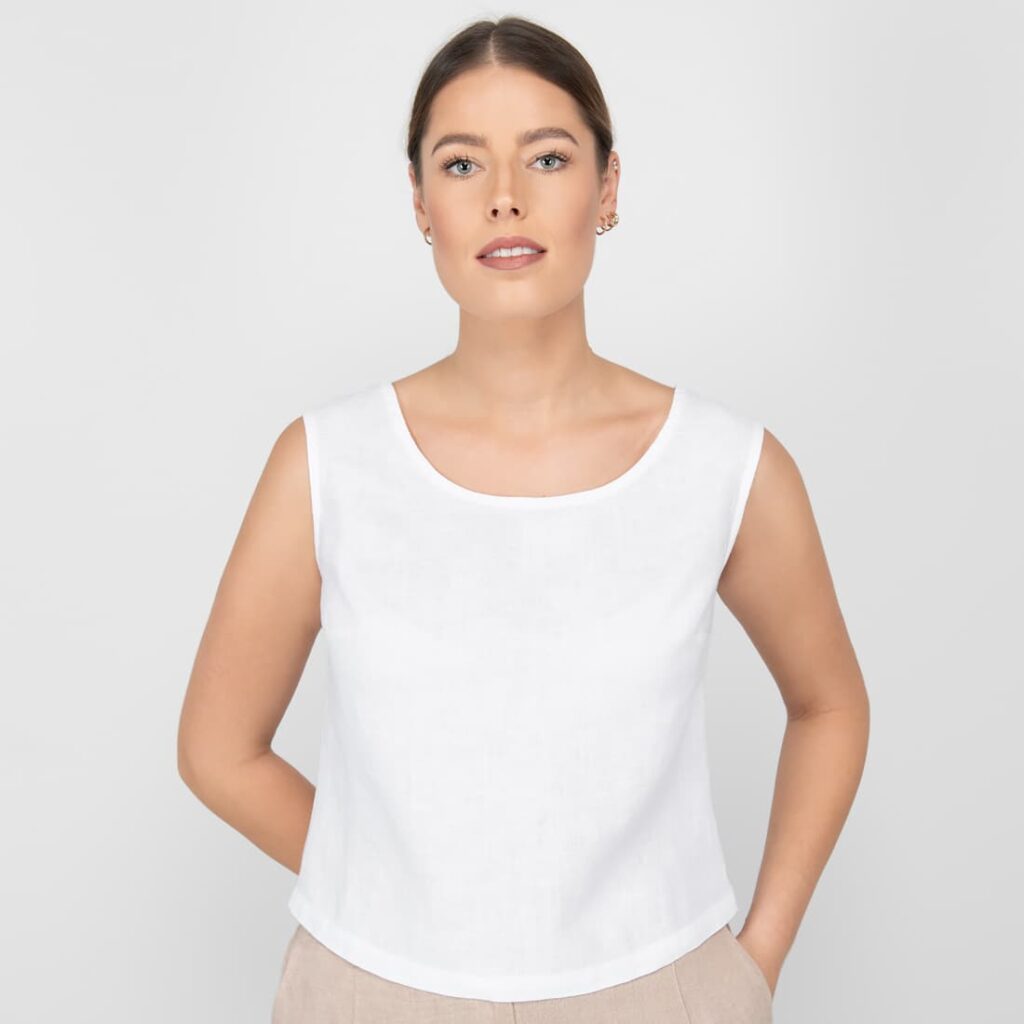 MYLA Blouse blanc 3 white linen blouse sleevless round neck