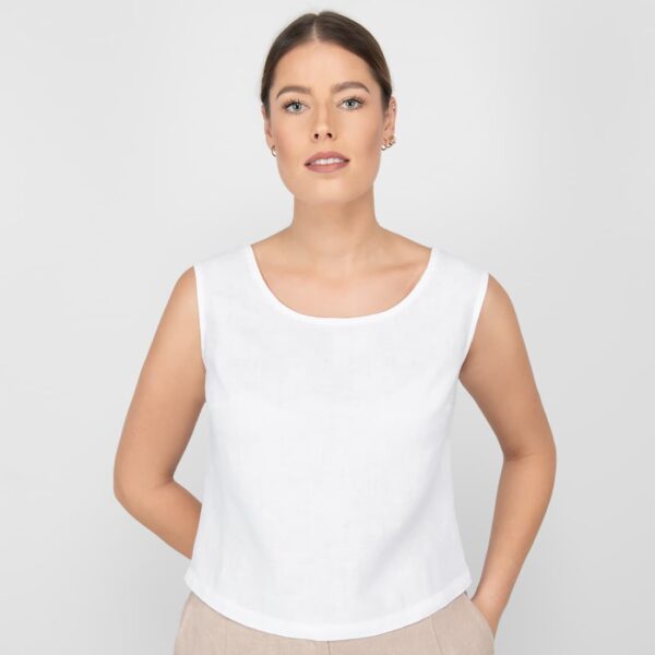 white linen blouse sleevless round neck