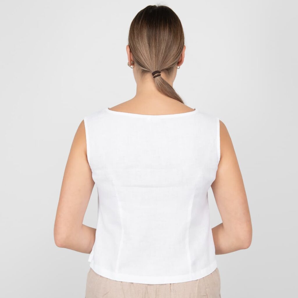 MYLA Blouse blanc 4 white linen blouse sleevless from backside