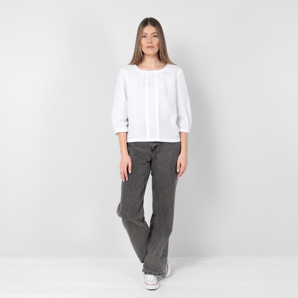 WANDA Blouse blanc 2 White linen blouse with pleats