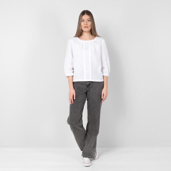 White linen blouse with pleats