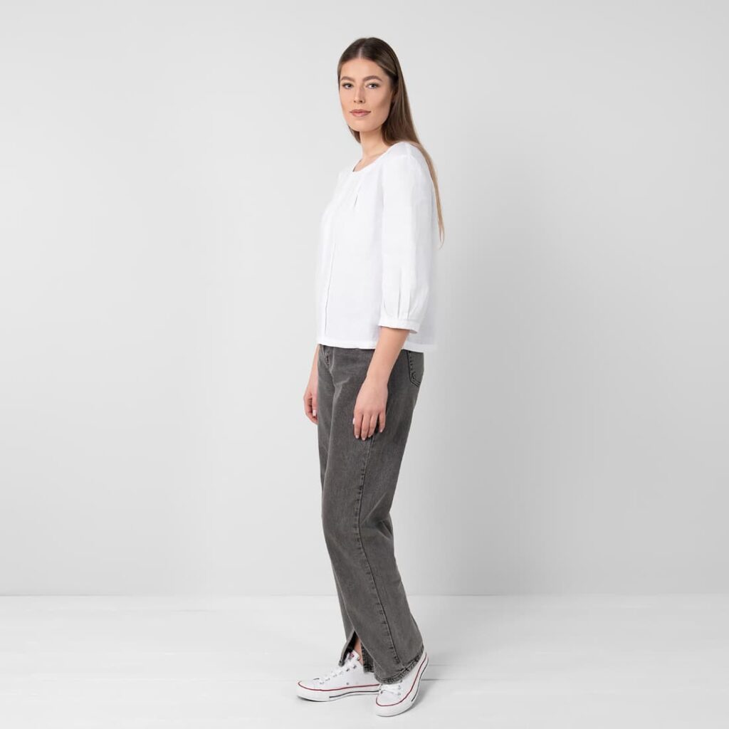 WANDA Blouse blanc 3 White linen blouse with pleats, optical white