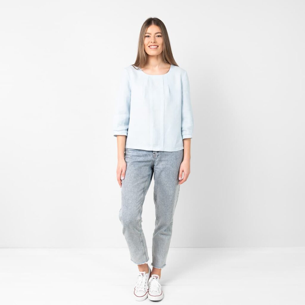 WANDA Blouse bleu clair 2 Light blue linen blouse