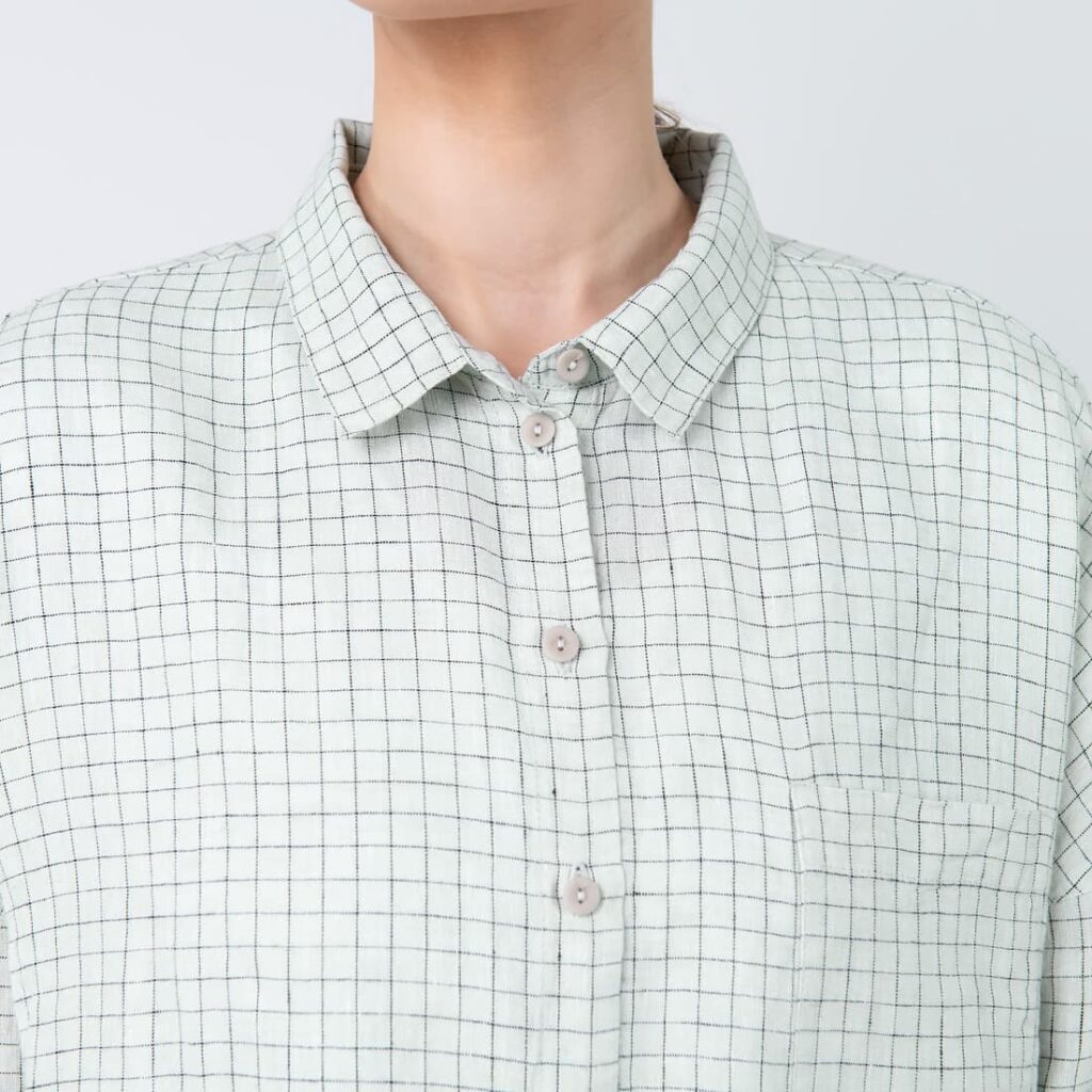 EILA Chemise verdâtre 4 Linen greenish checked shirt, classic shirt collar