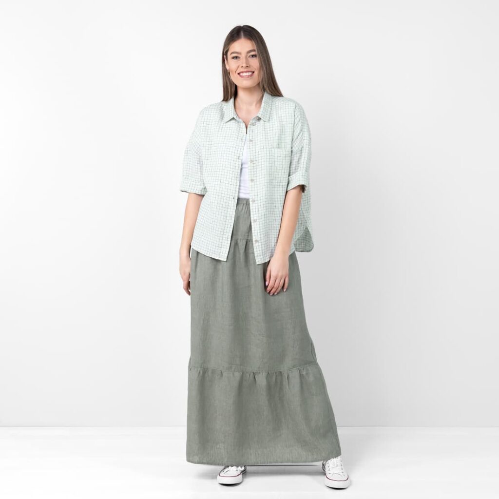 EILA Chemise verdâtre 3 Green EILA shirt with MUNA greenish skirt