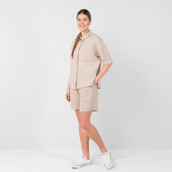 Linen brownish checked shirt, leisure clothing