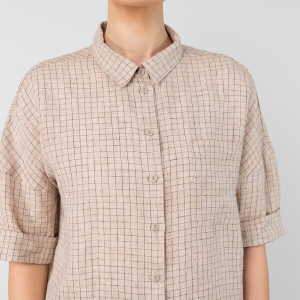 Linen brownish checked shirt, classic shirt collar