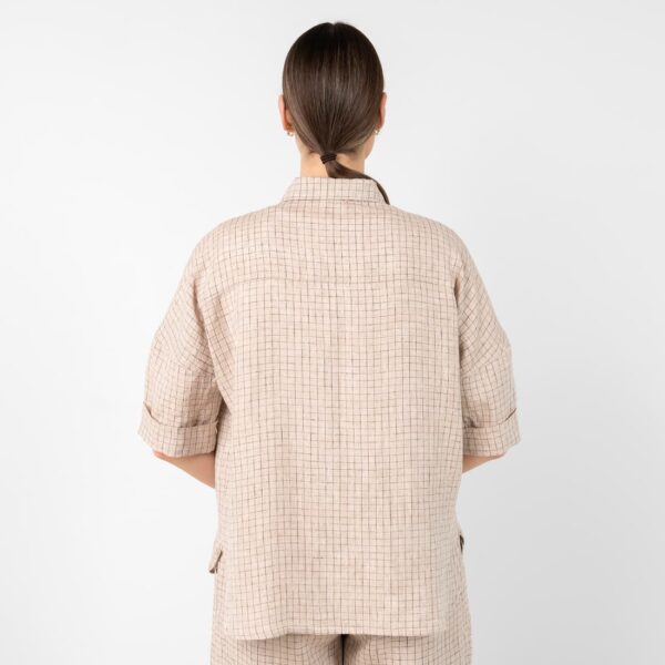 Linen brownish checked shirt, oversized fit