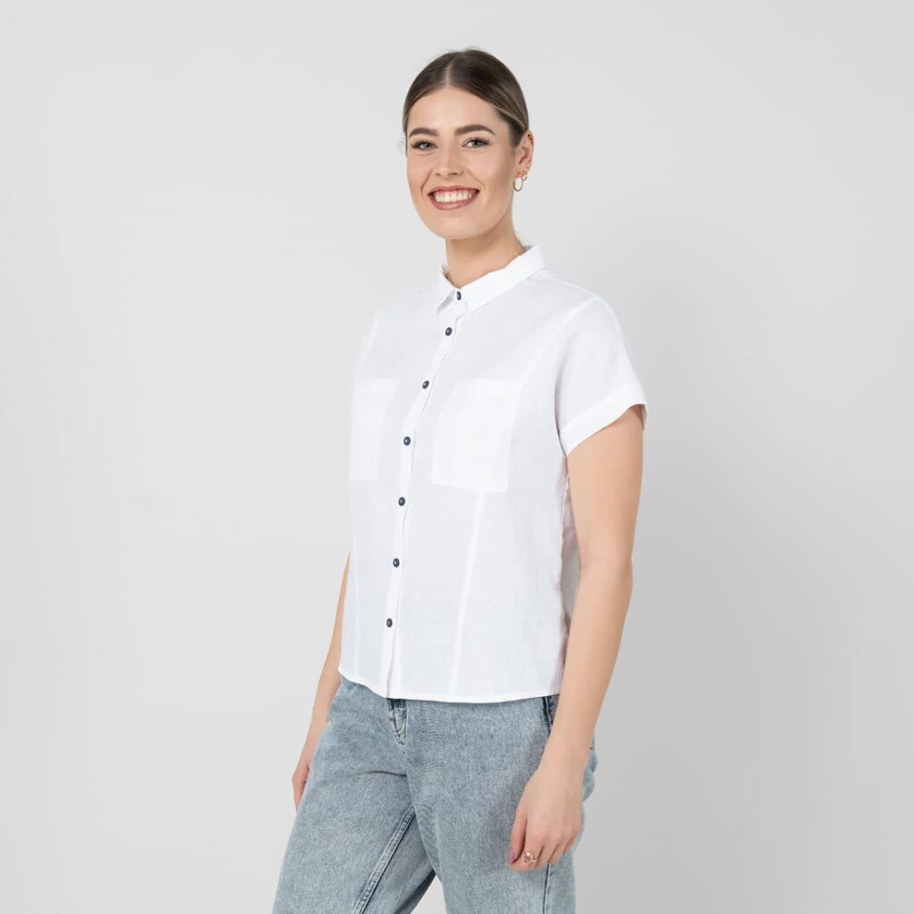 ORSI Chemise blanche 4 Optical white linen shirt, contrasting buttons