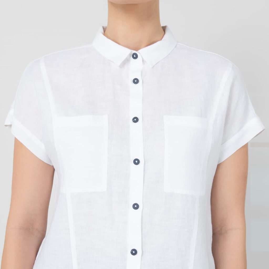 ORSI Chemise blanche 3 Optical white linen shirt, two front pockets