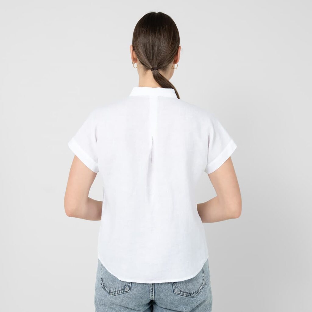 ORSI Chemise blanche 5 Optical white linen shirt, longer rounded back hem