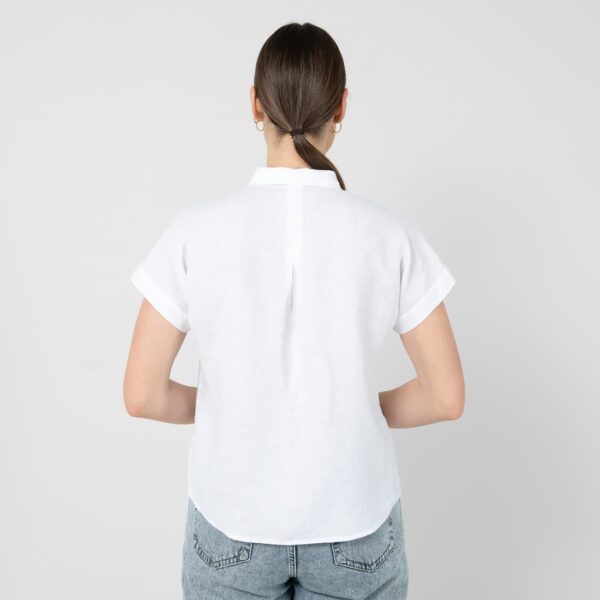 Optical white linen shirt, longer rounded back hem