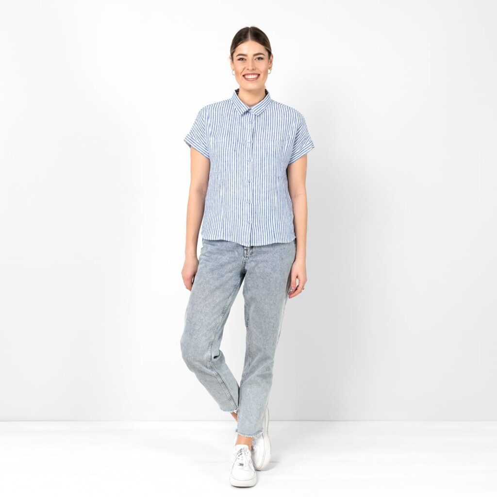 ORSI Chemise rayé bleu 2 Striped blue white linen shirt, button down
