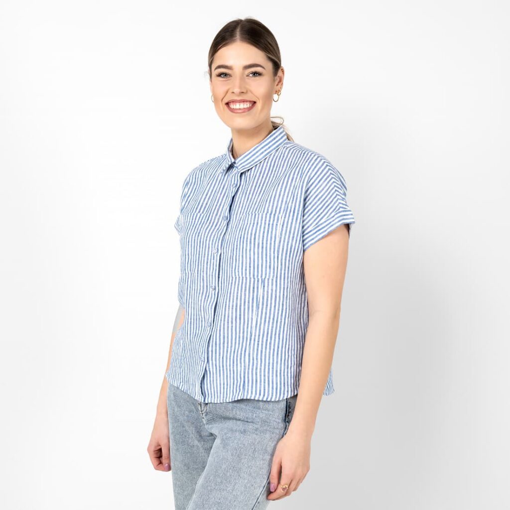 ORSI Chemise rayé bleu 4 Striped blue white linen shirt, 100% linen