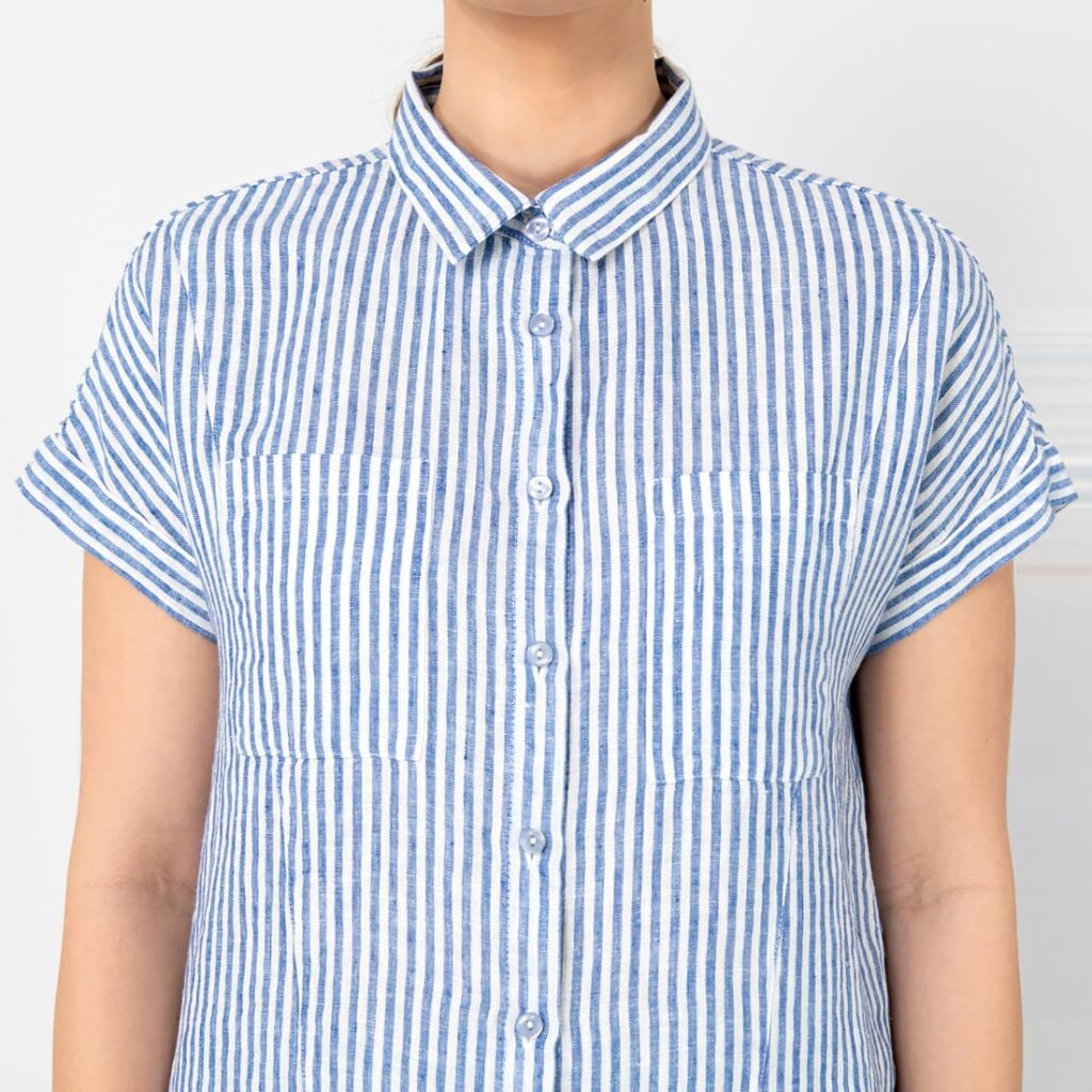 ORSI Chemise rayé bleu 3 Striped blue white linen shirt, classic collar