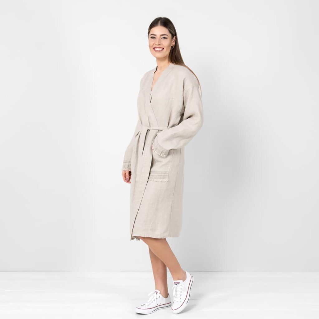 MALTA Peignoir lin naturel 5 100% linen robe for women, natural