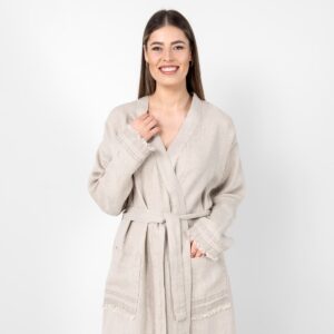 MALTA Peignoir lin naturel 14 Natural robe for women, malta.