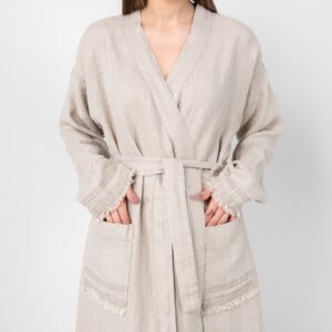 MALTA Peignoir lin naturel 15 Natural linen bathrobe, waffle fabric