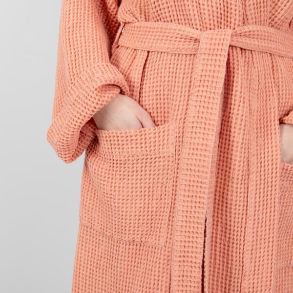 linen cotton peach bathrobe 2 pockets.