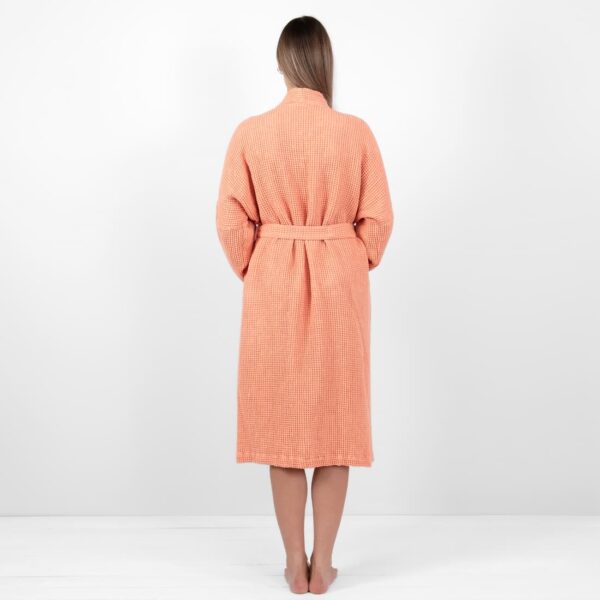linen cotton peach bathrobe from backside.