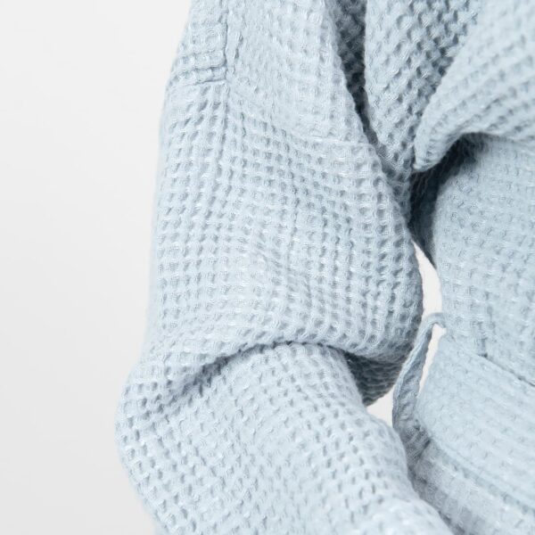 linen cotton blue grey bathrobe waffle structure.