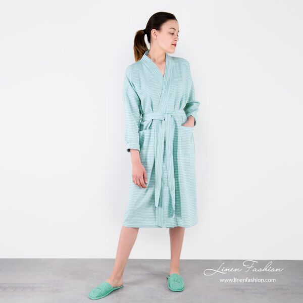 MARY light green linen robe for women.