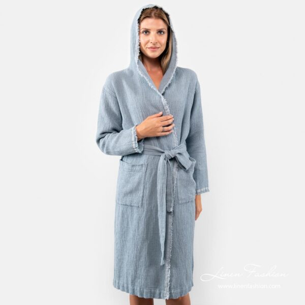 Bluish linen womens robe, VILMA
