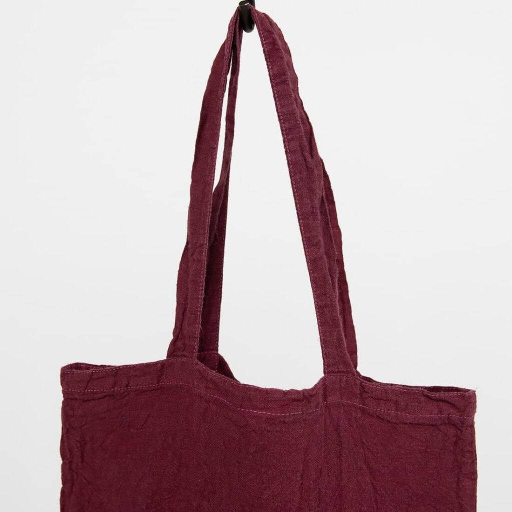 MENDOSA Sac rouge 2 Green washed linen shopping bag/tote with handles